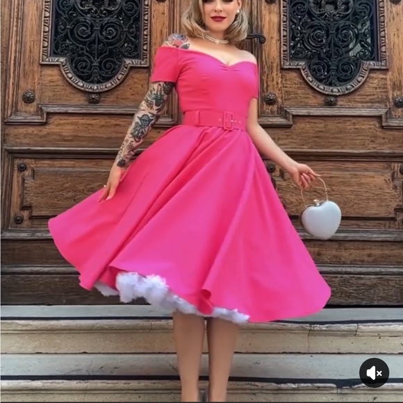 British retro pink Dee Dee dress Elegant Pink Off-Shoulder swing Dress - Picture 1 of 10